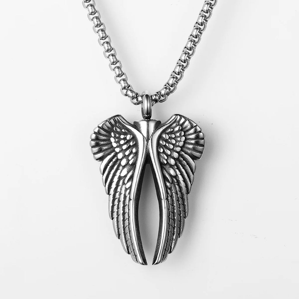 Angel Wing Urn Pendant — Stainless Steel