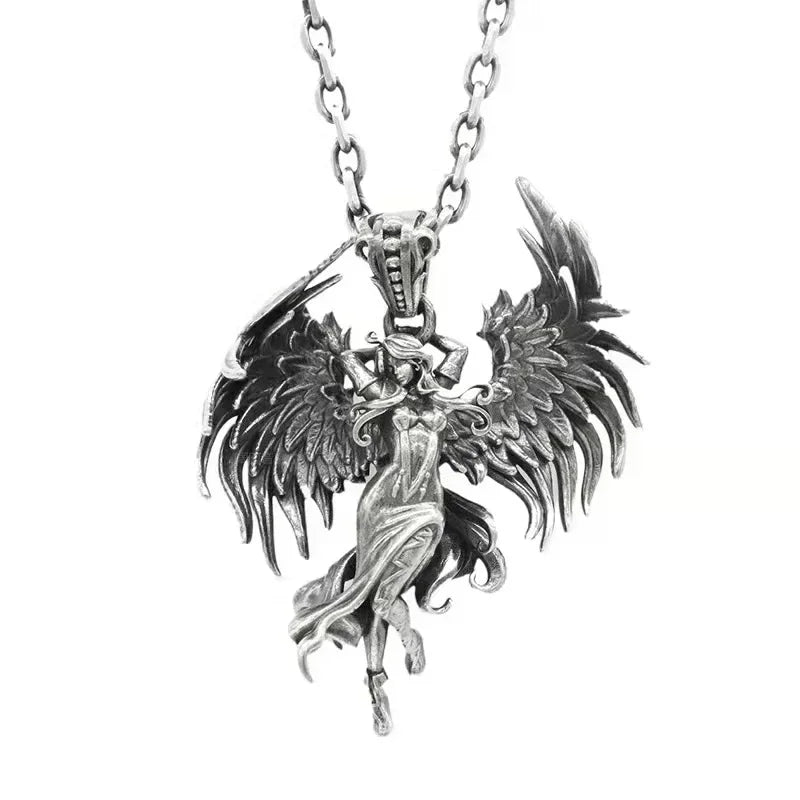 Delicate Antique Silver Color Seraph Prayer Good Luck Necklace Pendant Men Women Anniversary Amulet Jewelry Gift