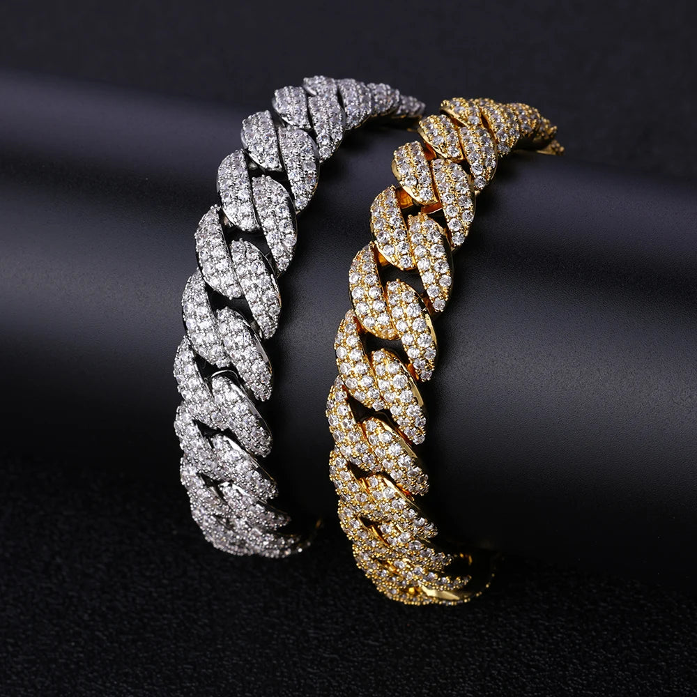 HHIOK Bracelet Hip Hop Jewelry Shining Cubic Zirconia Miami 13MM Cuban Chain Men and Women Festival Gift
