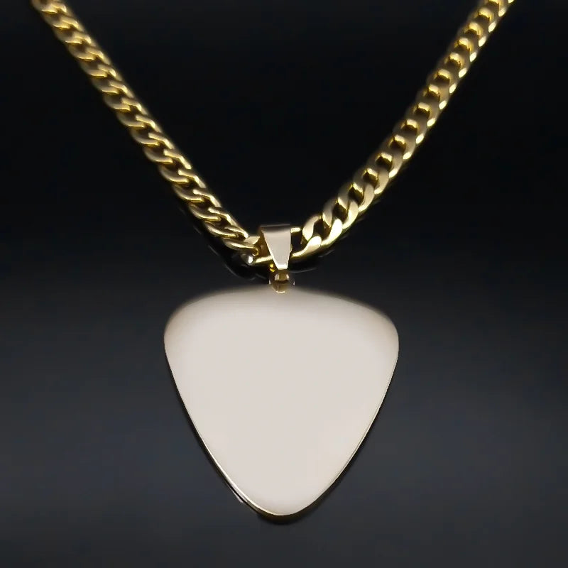 Guitar Pick Gold Pendant Necklace — Stainless Steel