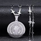 Catholic Saint Benedict Medal Stainless Steel Necklace for Women Men Gold Color Jesus Cross Chain Jewelry san benito