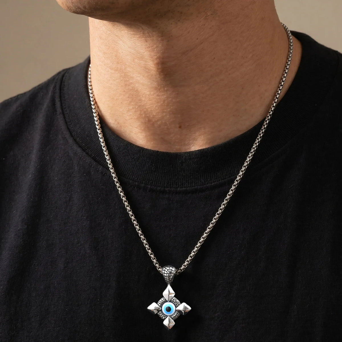 Evil Eye Geometric Pendant Necklace — Stainless Steel