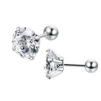 1 Pair 3-8mm Classic Round/Flat Back Screw Stud Earrings for Women/Men Stainless Steel  Shiny Zircon Crystal Piercing Jewelry