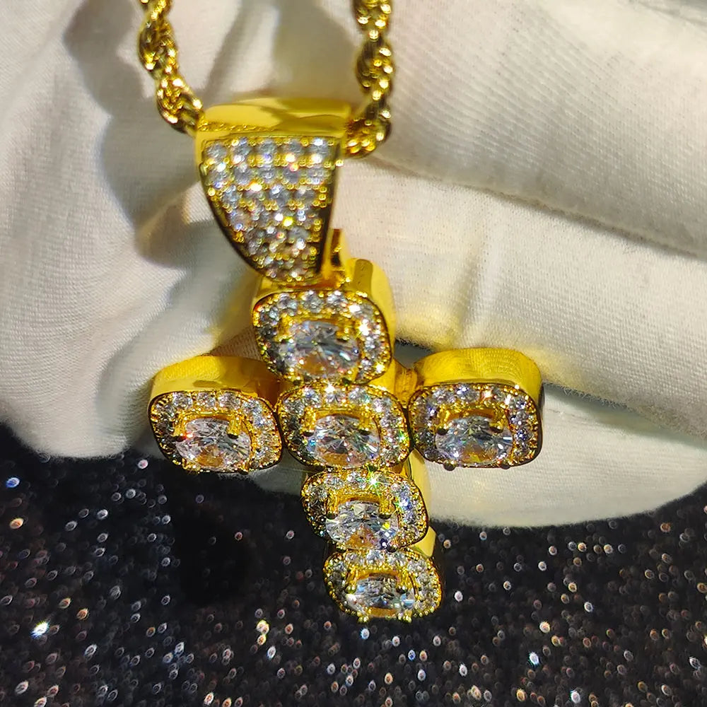 Iced Out Tennis Cross Pendant Necklace