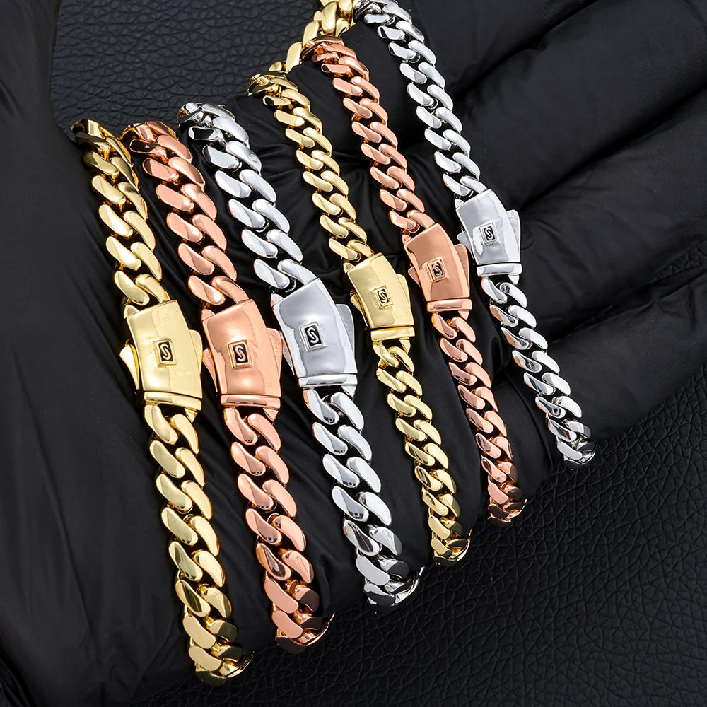 Rose Gold Cuban Chain Necklace Smooth 6/8MM