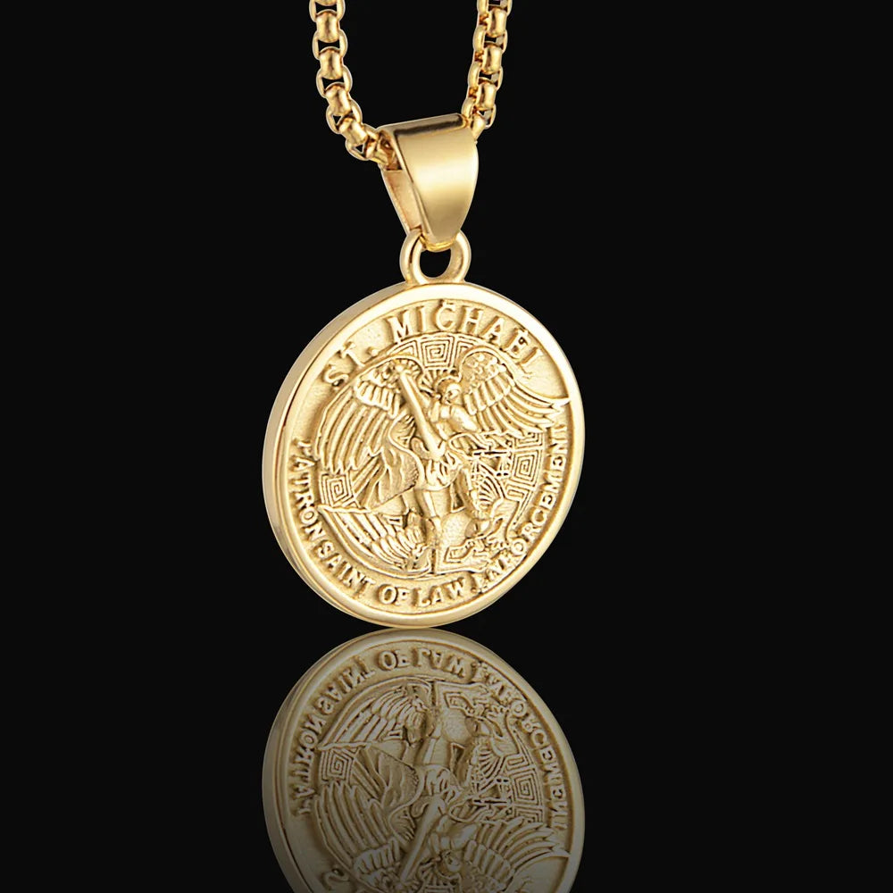 ST.MICHAEL Necklace 316L Stainless Steel Jewelry Angel Saint Men Women Pendant