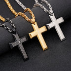 Bible Cross Pendant Necklace Byzantine Chain — Stainless Steel
