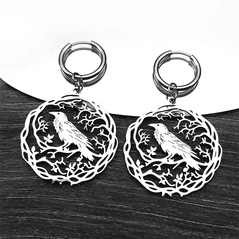 Tree Of Life Steel Pendant Gothic Crow Bird Raven
