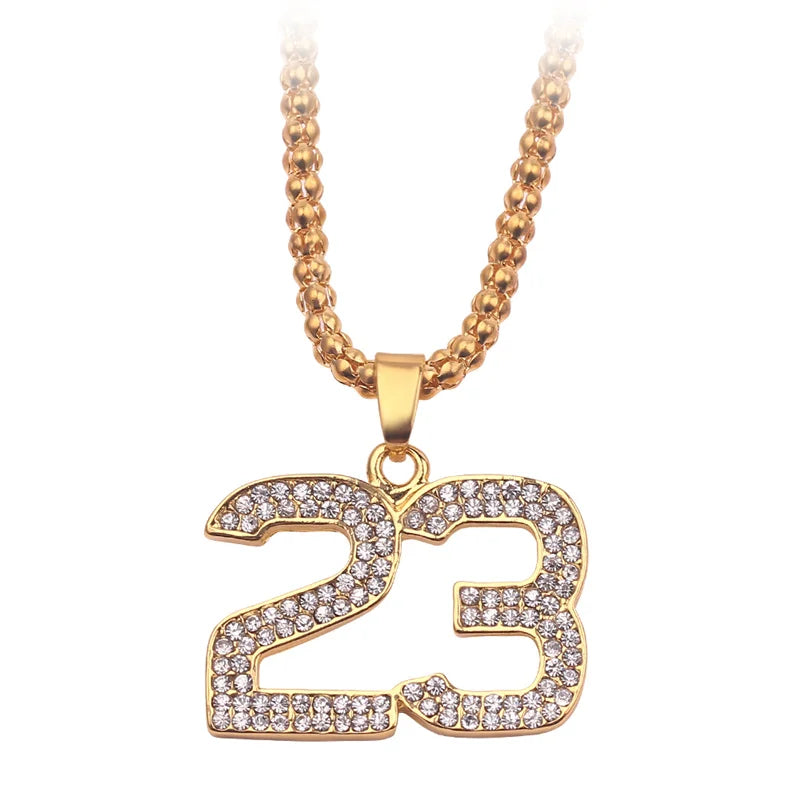 Iced Out Number 23 Cuban Chain Necklace — Gold-Tone