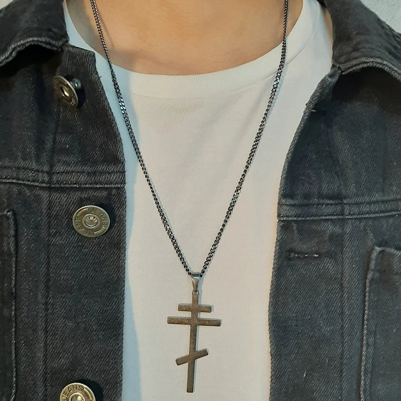Vintage Orthodox Cross Pendant Men Necklace Christian Symbol Stainless Steel Byzantine Cross Jewelry