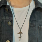 Vintage Orthodox Cross Pendant Men Necklace Christian Symbol Stainless Steel Byzantine Cross Jewelry