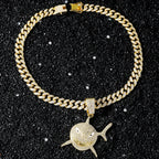 Big Size Shark Pendant Necklace For Men Hip Hop Bling Jewelry With 13mm Iced Out Rhinestone Miami Cuban Chain Fashion