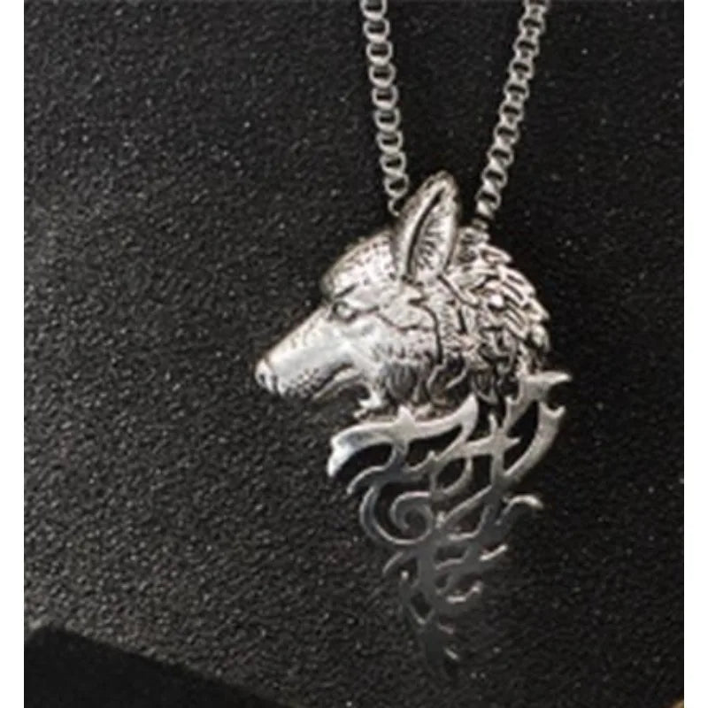 Vintage Men Wolf Head Pendant Necklace Sweater Cosplay Jewelry