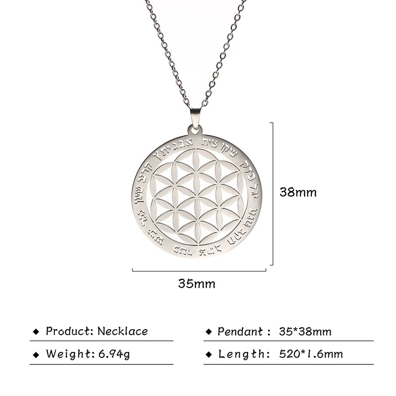Flower of Life Sacred Geometry Necklace Stainless Steel Mandala Neck Chain Women Men Vintage Universal Spiritual Jewelry