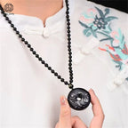 Natural Black Obsidian Xuanwu Tortoise Snake Pendant Five Elements Water Element Feng Shui Amulet Unisex Men Women Necklace