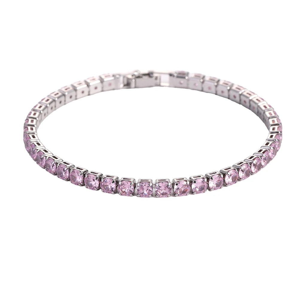 Luxury Hiphop Iced Out 4mm Cubic Zirconia Crystal Tennis Bracelets For Women Men Gold Color Silver Color Bracelet Chain Jewelry