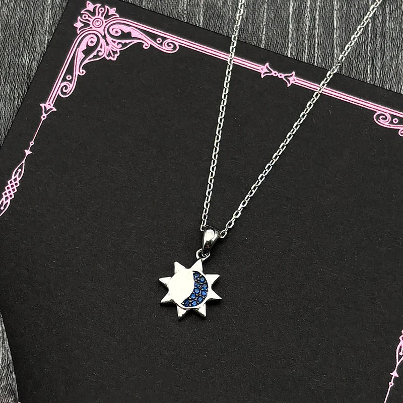 Iced Out Moon Silver Pendant Sterling Blue Zircon