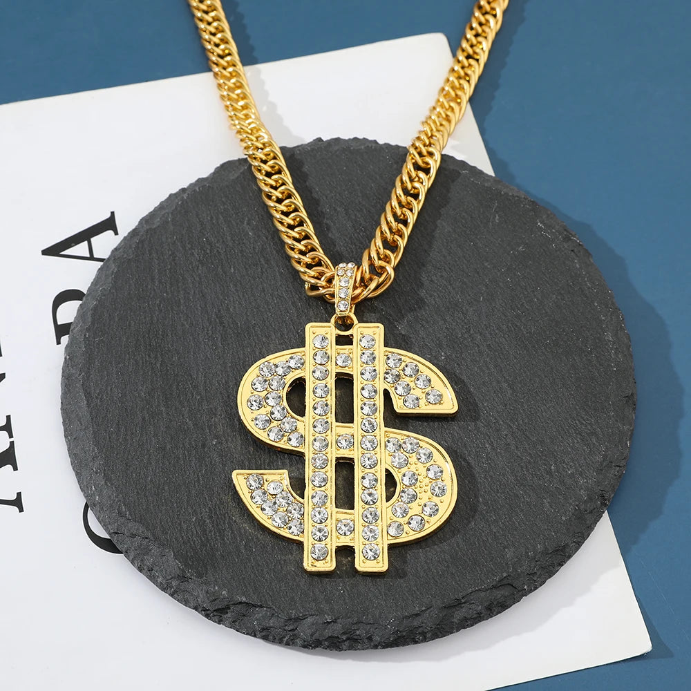Rapper Dollar Sign Pendant Necklace with Long Chain