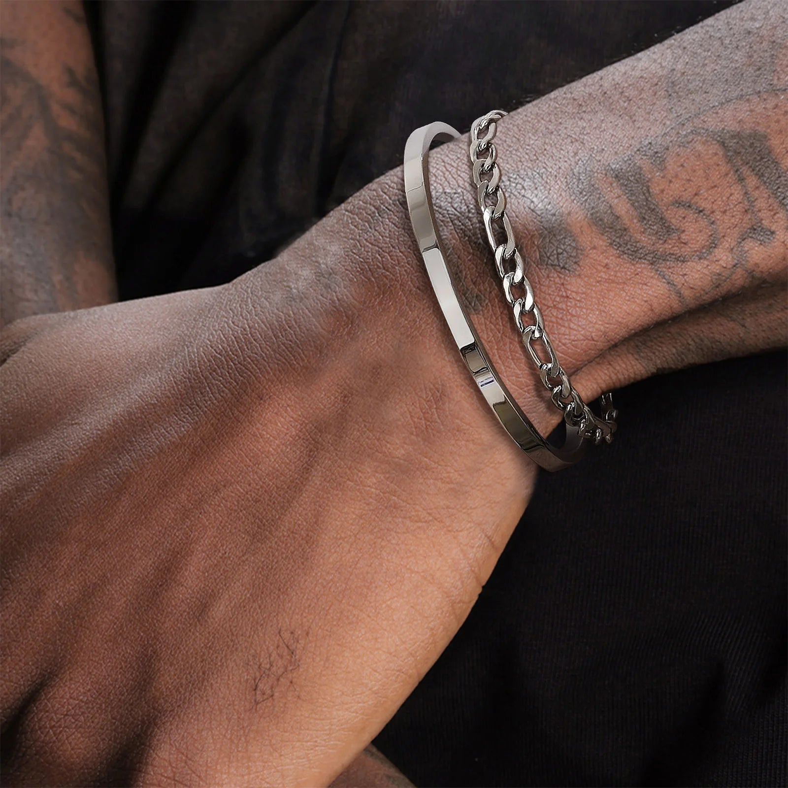 Cuff Bangle Bracelet Set — Stainless Steel