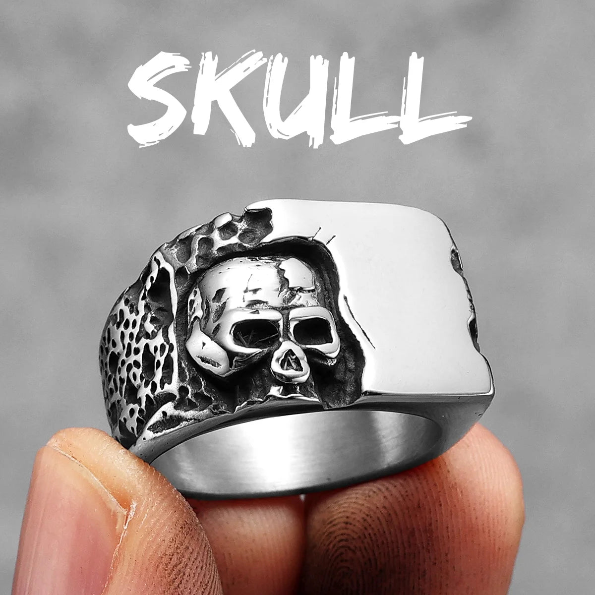 Damaged Skull Ring — Stainless Steel