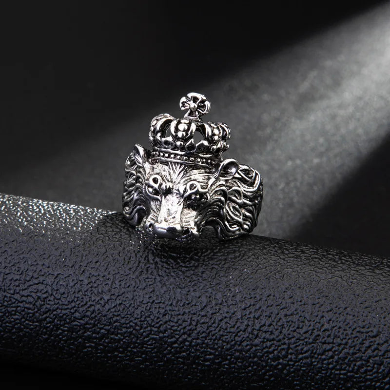 Retro Lion Crown Ring For Men Silver Color Punk Gothic Adjustable Ring Rock Hiphop Biker Jewelry Accessories Man Gift