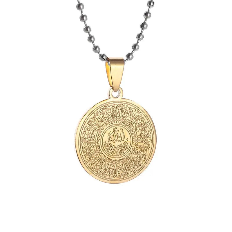 Allah Scripture Round Medal Pendant Stainless Steel Necklace Mens Islamic Jewelry Amulets Muslim Gifts