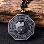Vintage Natural Obsidian Dragon Pendant Necklace Zodiac Dragon Carved Chinese Mascot Amulet Lucky Men Necklace