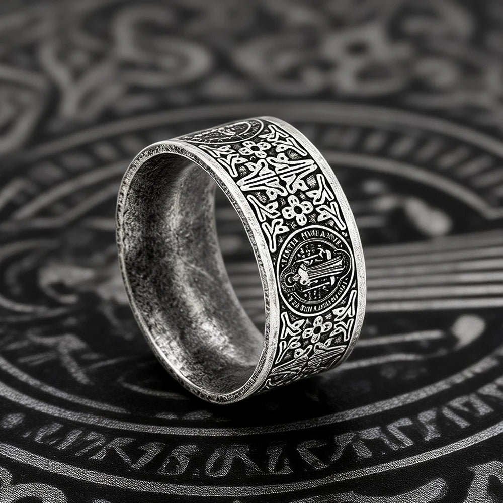 Saint Benedict Exorcism CSPB Cross Ring 316L Stainless Steel Punk Hip Hop Jewelry For Men Creative Gifts