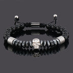Luxury Black Natural Stone Beads Skull Crown Leopard Head Charms Man Bracelet For Women Hand Jewelry Gift
