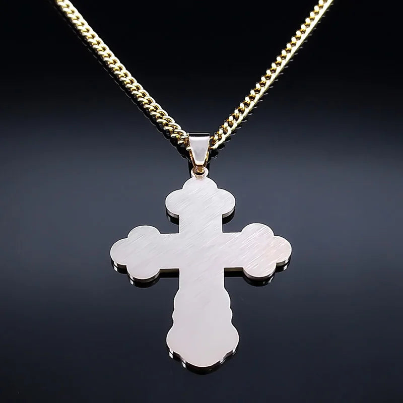 Stainless Steel Orthodox Cross Necklace Minimalist Latin Cross Budded Russian Slavic Christian Serbian Talisman