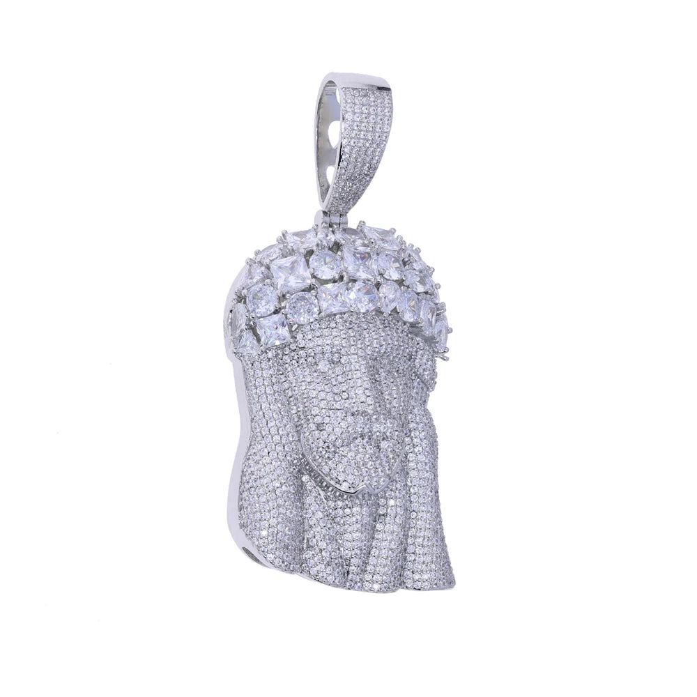 Iced Out Rose Flower Jesus Head Pendant Necklace Two Tone Color CZ Zircon Faith Charm Men Women Hip Hop Fashion Rock