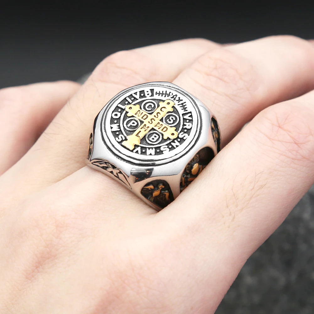 Saint Benedict Cross Ring — Stainless Steel