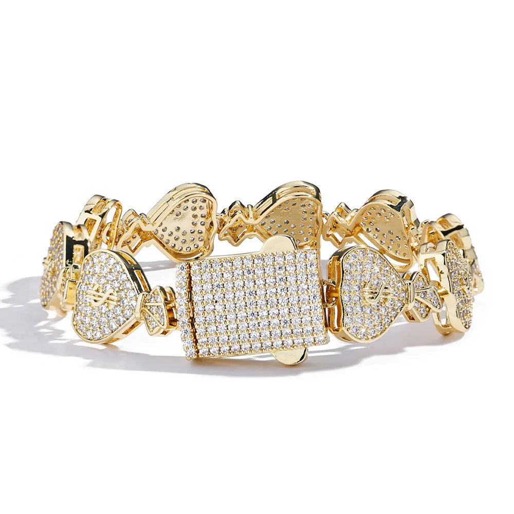 Iced Out Cuban Money Bag Bracelet Stainless Steel