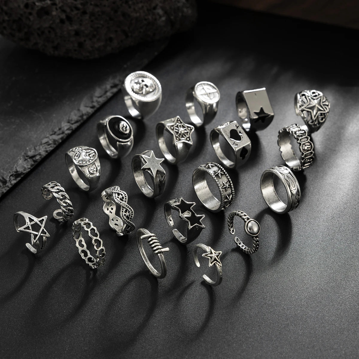 Gothic Pentagram Silver Ring