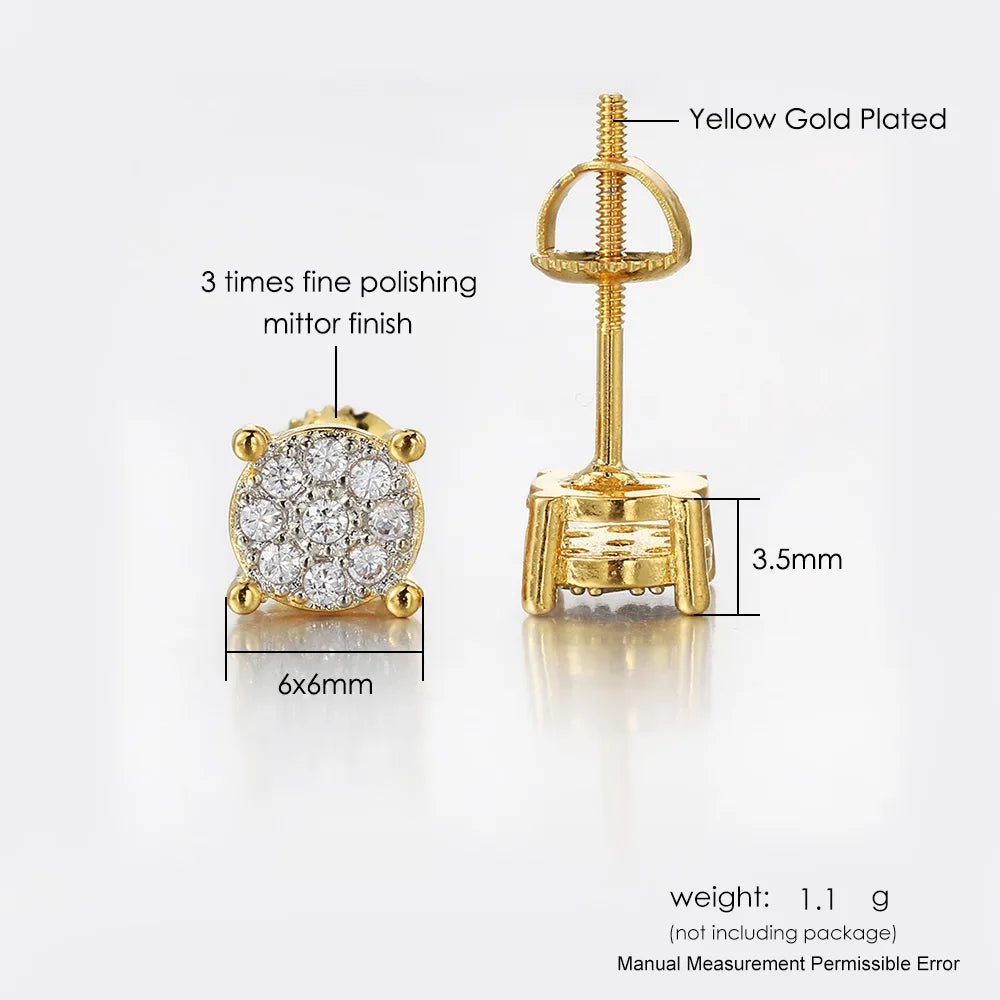 Iced Out Round Zircon Earrings — Gold