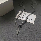 Cross Beads Chain Pendant Necklace — Stainless Steel