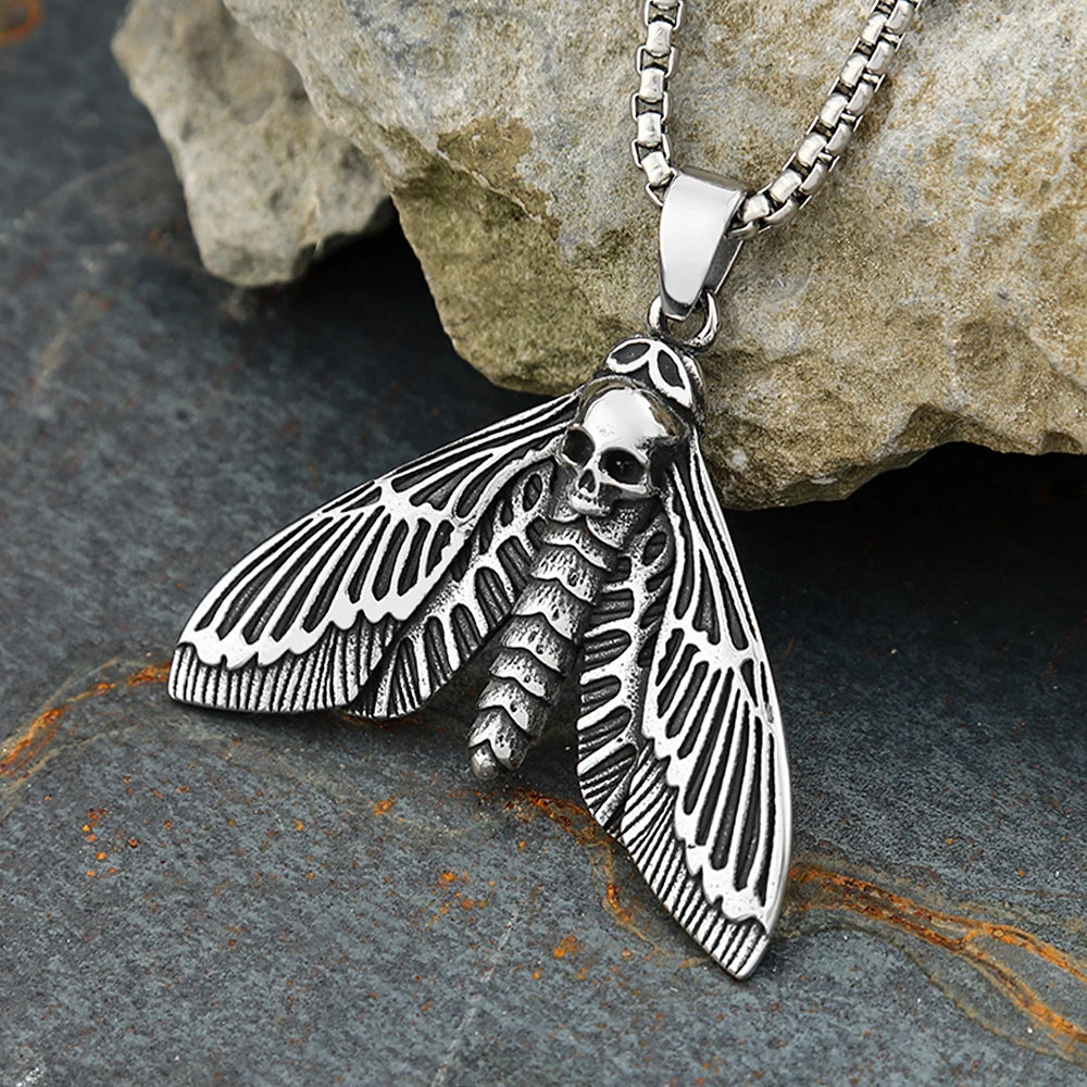 Death's-Head Moth Skull Pendant Necklace — Stainless Steel