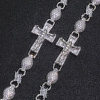 Cross Iced Out Rosary Chain Necklace Stainless Steel