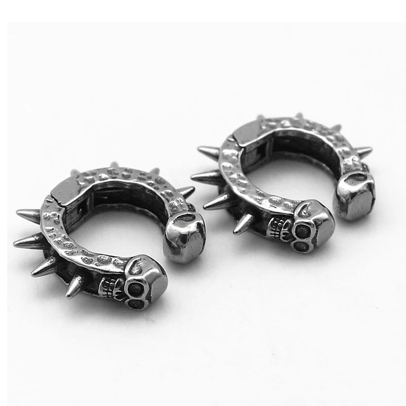 Skull Hoop Earrings Punk Party Men Women — 316L Stainless Steel