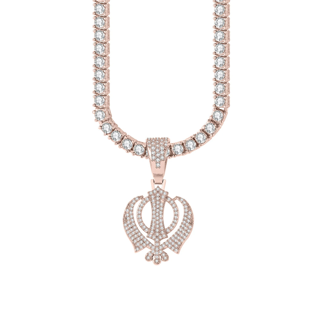 Khanda Gold Pendant Tennis Necklace