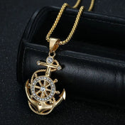 Iced Out Anchor Ship Wheel Pendant Necklace — Stainless Steel