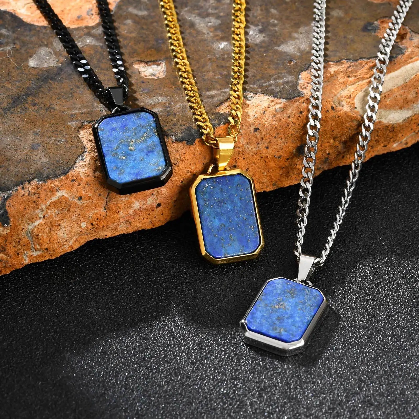 Lapis Lazuli Stone Pendant — Stainless