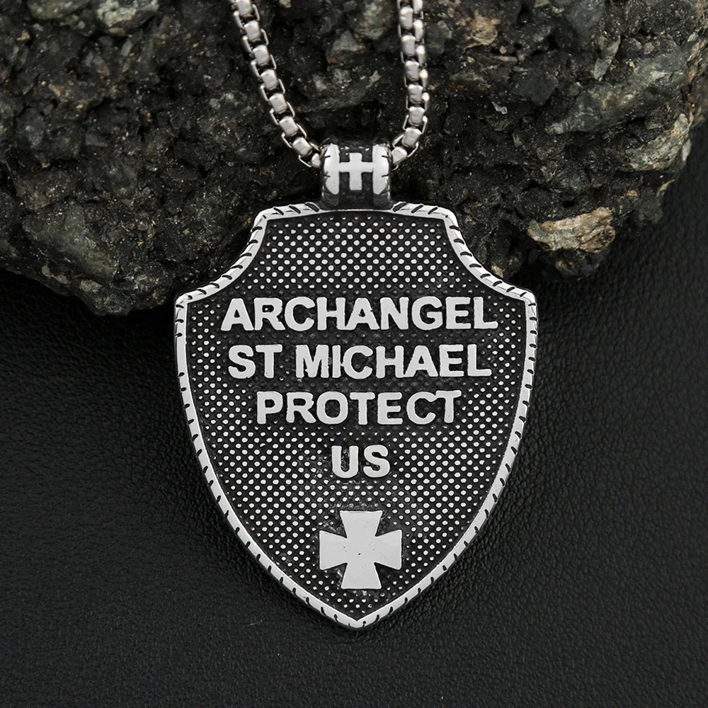 Cross Steel Pendant Vintage Michael's Shield Punk