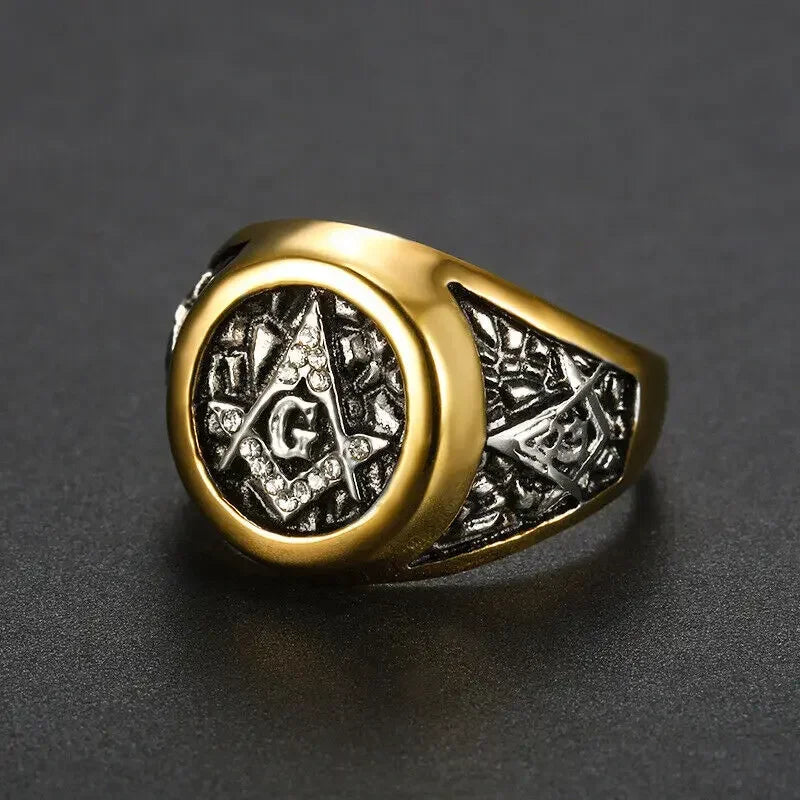 Masonic Iced Out White CZ Ring — Stainless Steel