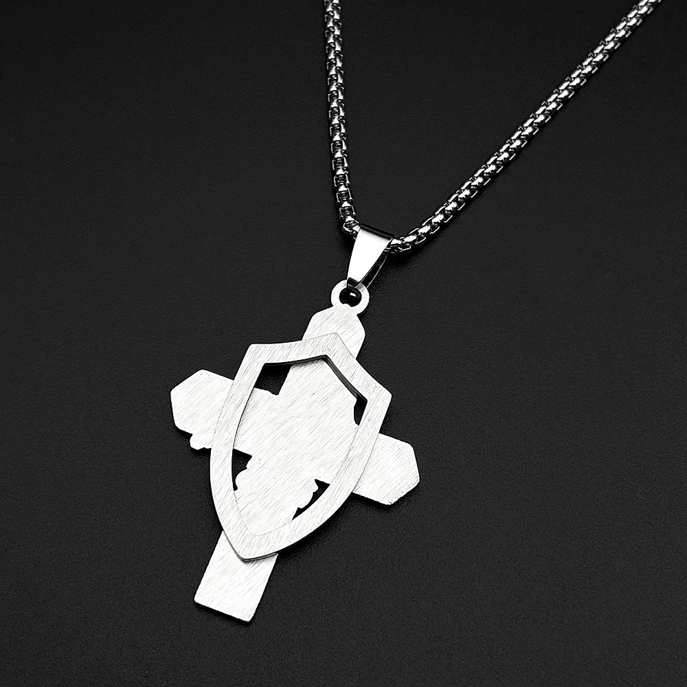 Archangel St.Michael Protect Us Shield Celtic Knot Cross Pendant Necklace Stainless Steel Saint Michael Amulet Chain