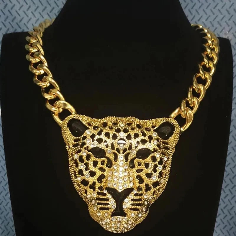Iced Out Leopard Head Cuban Pendant — Gold