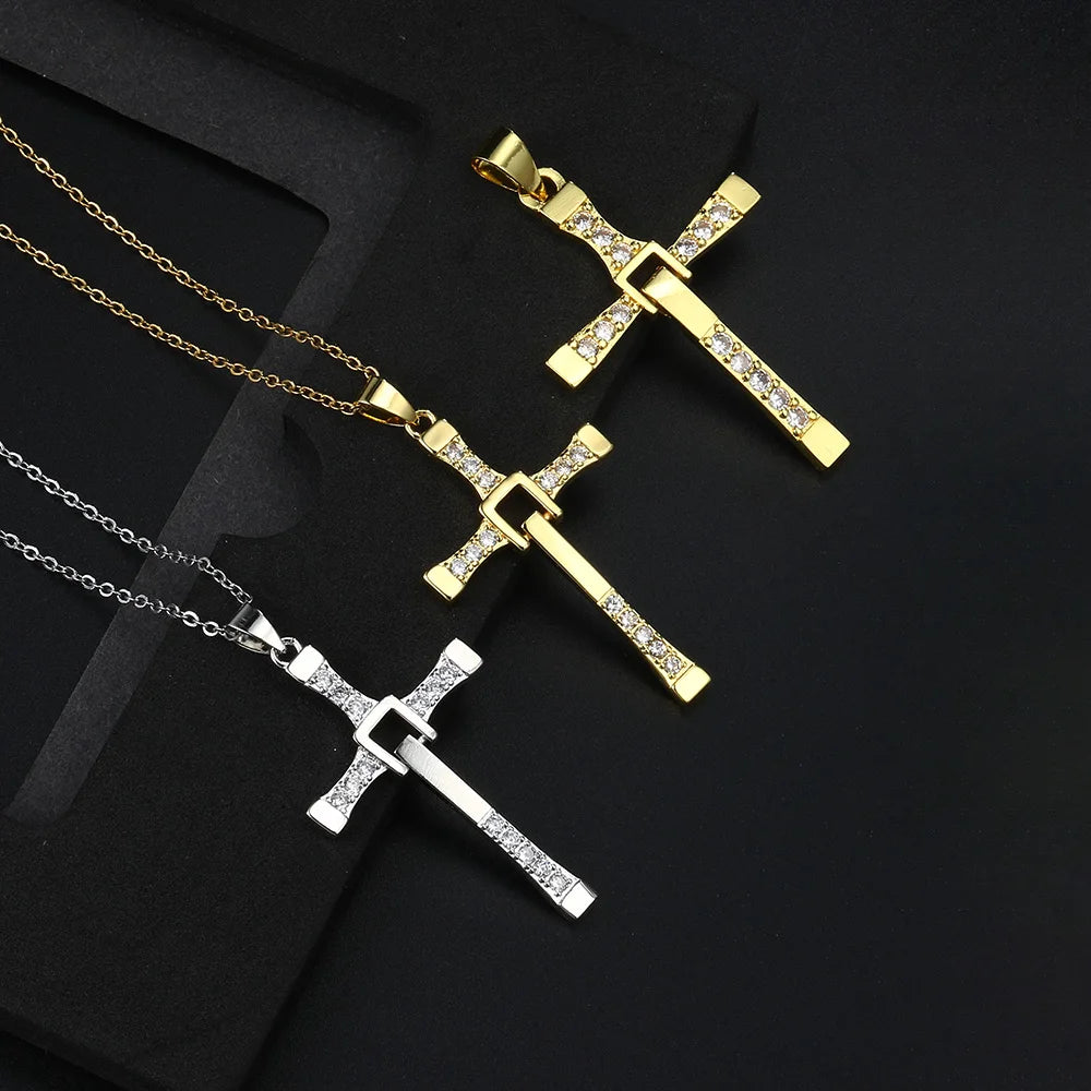 Cross Pendant Rope Chain Necklace Stainless Steel