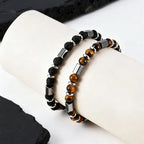 Hip Hop Men's Bracelet,Stainless Steel Adjustable Tiger Eye Stone Metal Beaded Bracelet,Party Birthday Gift for Him