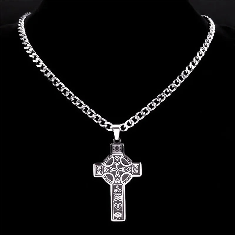 Viking Celtic Cross Pendant Necklace — Stainless Steel