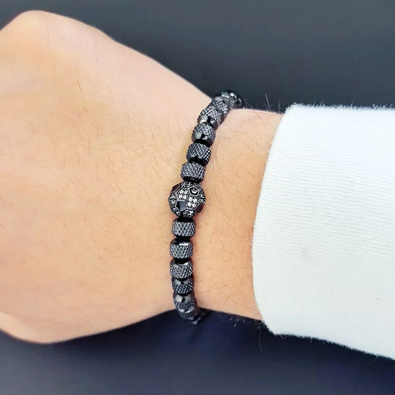 Football Bead Bracelet for Men — Braided, Stainless Steel